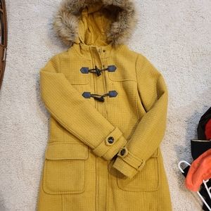 Madden Girl gold winter jacket with faux fur hood Sz M
